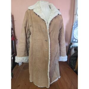 Y2K 100% Suede Penny Lane Outbrook Coat with Shearing Lining Womens Sz Large Tan